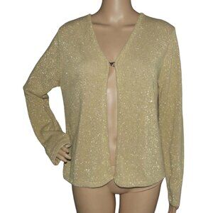 Fashion Bug Cardigan Sweater Womens Medium Gold metallic v-neck
